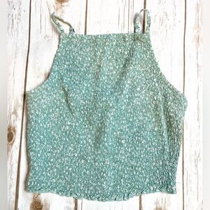 Hollister Green Smocked Crop Tank Top Size S Small